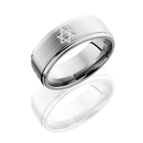 Titanium 8mm Flat Band with Grooved Edges and Star Pattern
