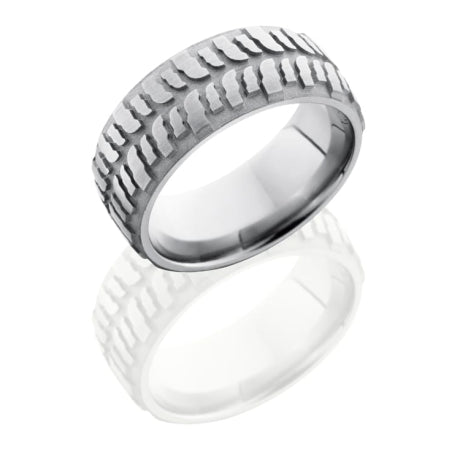 Titanium 9mm Domed Band with Bogger Tire Pattern