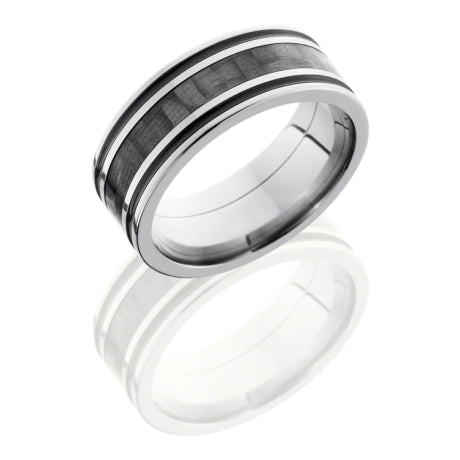 Titanium 8mm Flat Band with 3mm of Carbon Fiber and Black Antiquing