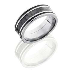 Titanium 8mm Flat Band with 3mm of Carbon Fiber and Black Antiquing