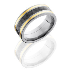 Titanium 8mm Flat Band with 3mm of Carbon Fiber and 14KY Inlay