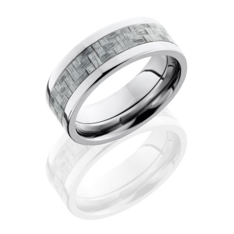 Titanium 8mm Flat Band with 4mm of Silver Carbon Fiber