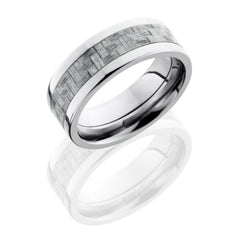 Titanium 8mm Flat Band with 4mm of Silver Carbon Fiber