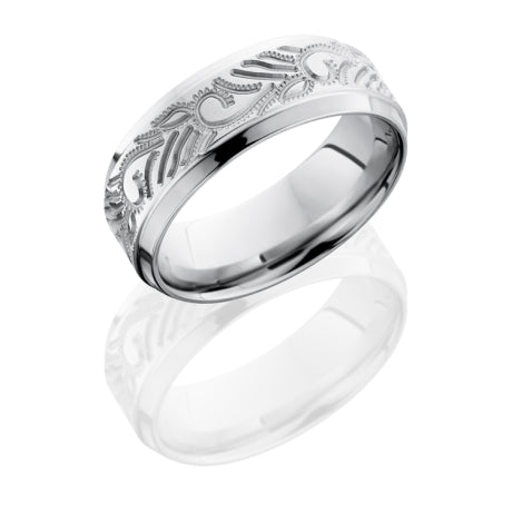 Cobalt Chrome 8mm Beveled Band with Vine Pattern