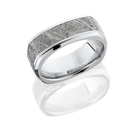 Cobalt Chrome 8mm square band with beveled edges and 5mm of meteorite