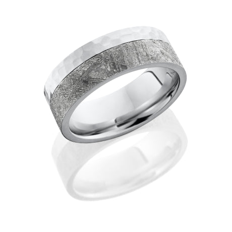 Cobalt Chrome 8mm flat band with 5mm meteorite on edge
