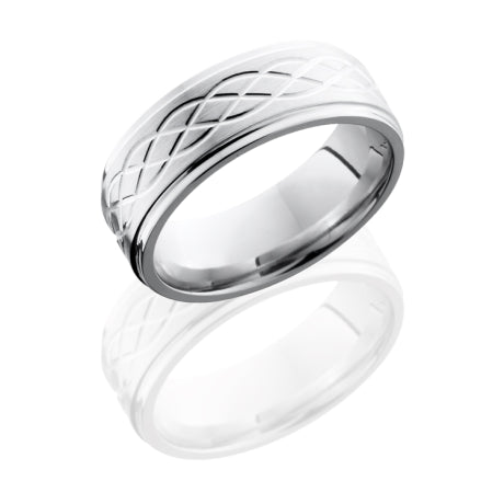 Cobalt Chrome 8mm Flat Band with Grooved Edges and Celtic Pattern