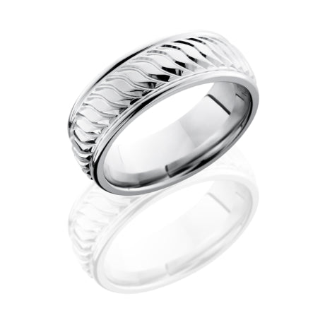 Cobalt Chrome 8mm Flat Band with Rounded Edges and Striped Pattern
