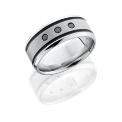 Cobalt Chrome 9mm beveled band with three .06ct black diamonds bezel set