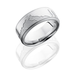 Cobalt Chrome 9mm Flat Band with Grooved Edges and Mountain Pattern