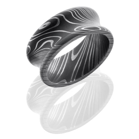 Damascus Steel 10mm Concave Band with Rounded Edges