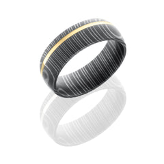 Damascus Steel 7mm Domed Band with 1mm 14KY