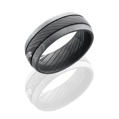 Damascus Steel 8mm Domed Band with Two .5mm Grooves