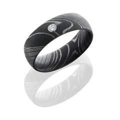 Damascus Steel 8mm Domed Band with Bezel Set .05ct White Round Diamond