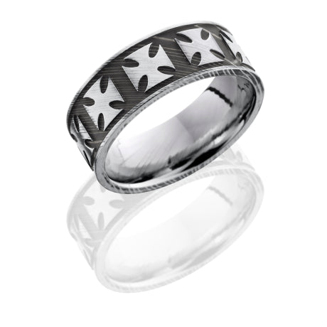 Damascus Steel 8mm Flat Band with Maltese Cross Pattern