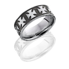 Damascus Steel 8mm Flat Band with Maltese Cross Pattern