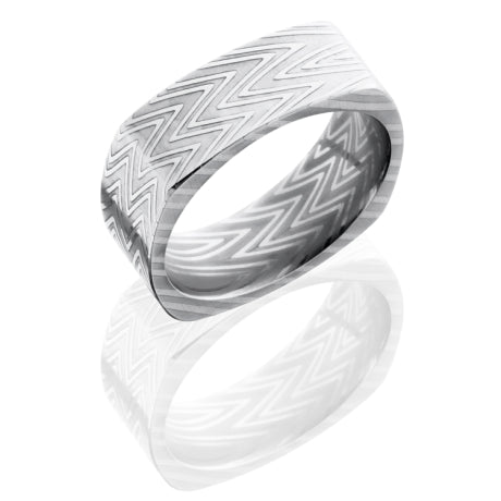 Zebra Patterned Damascus Steel 8mm Flat, Square Band