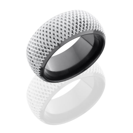 Zirconium 10mm Domed Band with Beveled Edges and Knurl Pattern