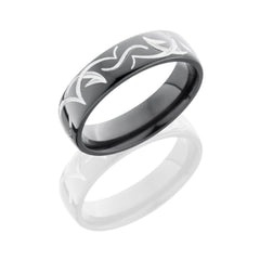 Zirconium 6mm Domed Band with Tribal Pattern