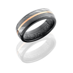Zirconium 7mm Domed Band with 5mm Damascus and 1mm 14KR