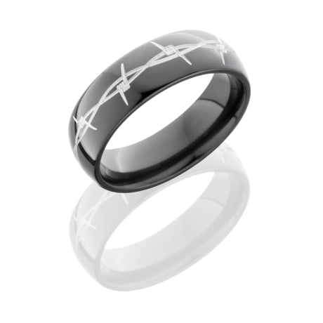 Zirconium 7mm Domed Band with Grooved Edges