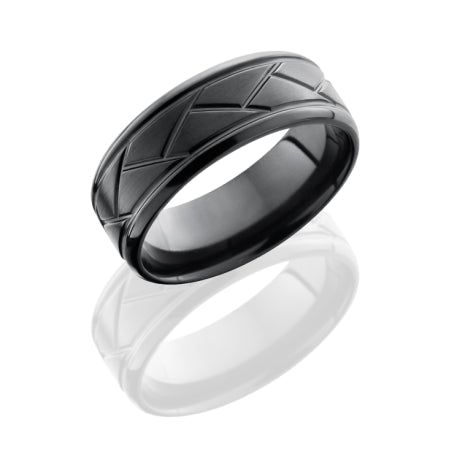 Zirconium 8mm Beveled Band with Weave Pattern
