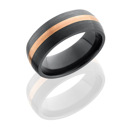 Zirconium 8mm Domed Band with 2mm 14KR
