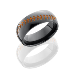 Zirconium 8mm Domed Band with Baseball Pattern