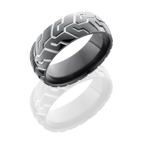 Zirconium 8mm Domed Band with Tire Tread Pattern