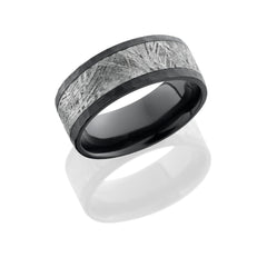 Zirconium 8mm flat band with 5mm meteorite center