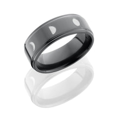 Zirconium 8mm Flat Band with Grooved Edges and Moon Pattern