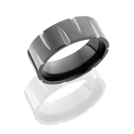 Zirconium 8mm Flat Band with Gouged Pattern
