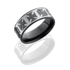 Zirconium 8mm Flat Band with Maltese Cross Pattern