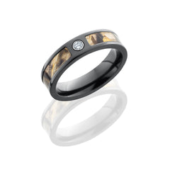 Zirconium 5mm Flat Band with 3mm of Realtree Max4 Camo and Flush Set White Round Diamond