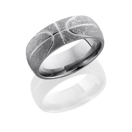 Titanium 8mm domed band with basketball pattern