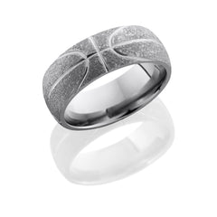 Titanium 8mm domed band with basketball pattern