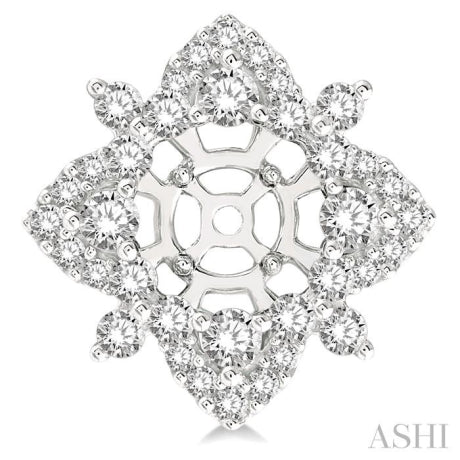 1 1/3 Ctw Floral Round Cut Diamond Earrings Jacket in 14K White Gold