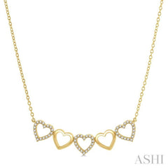 1/6 Ctw Linked Hearts Round Cut Diamond Necklace in 10K Yellow Gold