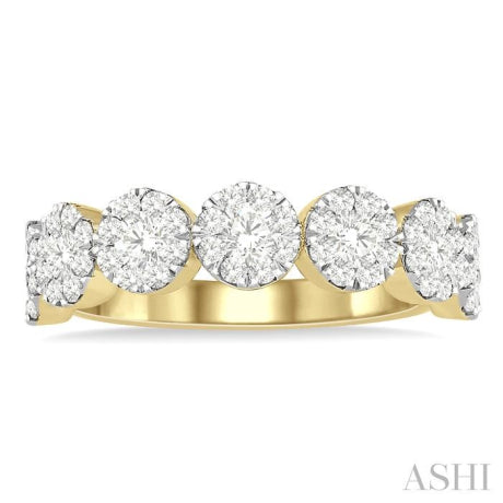 1 Ctw Jointed Circular Mount Lovebright Diamond Cluster Ring in 14K Yellow and White Gold