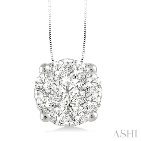1 Ctw Round Cut Lovebright Diamond Pendant in 14K White Gold with Chain