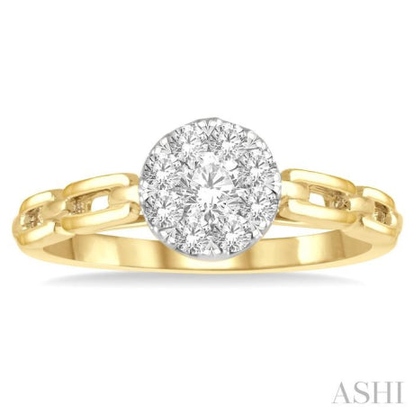 3/8 ctw Lovebright Round Cut Diamond Paper Clip Link Engagement Ring in 14K Yellow and White Gold