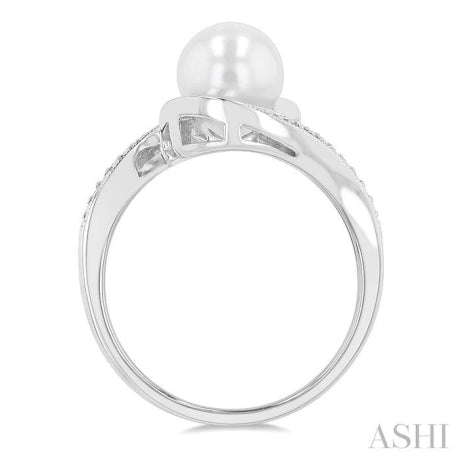1/50 Ctw Bypass Round Cut Diamond & 7x7 MM Cultured Pearl Ring in Sterling Silver