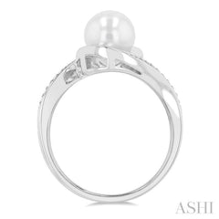 1/50 Ctw Bypass Round Cut Diamond & 7x7 MM Cultured Pearl Ring in Sterling Silver