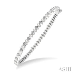 1/6 Ctw Puffed Heart Plain and Round Cut Diamond Bangle in Sterling Silver