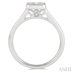 1/2 Ctw Octagonal Shape Baguette and Round Cut Diamond Ladies Ring in 14K White Gold