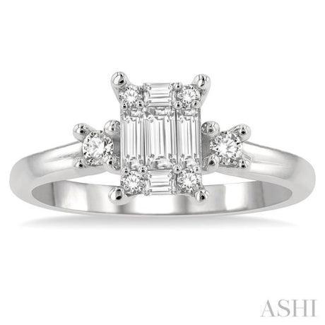 1/2 ctw Fusion Baguette and Round Cut Diamond Engagement Ring in 14K White Gold