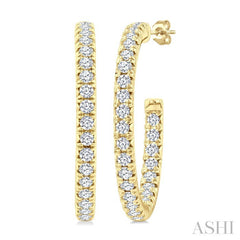 1 Ctw French Pave Set Round Cut Diamond Fashion Half Hoop Earring in 14K Yellow Gold