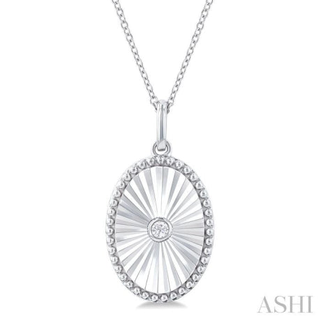 1/20 ctw Oval fluted medallion Round Cut Diamond Pendant With Chain in Sterling Silver