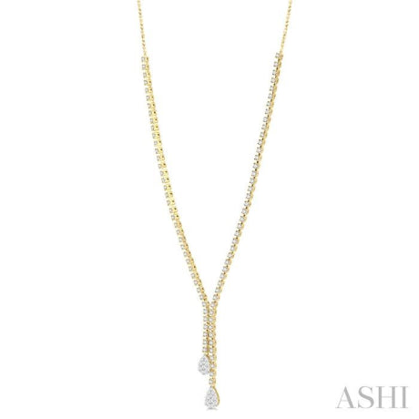 2 5/8 ctw Lovebright Pear Shape Round Cut Diamond Fashion 'Y' Necklace in 14K Yellow & White Gold