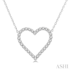 1/2 ctw Heart Pendant Round Cut Diamond Fashion Station Necklace in 10K White Gold